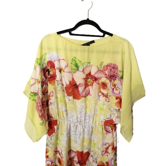 BCBG Maxazria Floral Print Yellow Tunic Dress XS/S Lightweight Lined - Picture 2 of 10